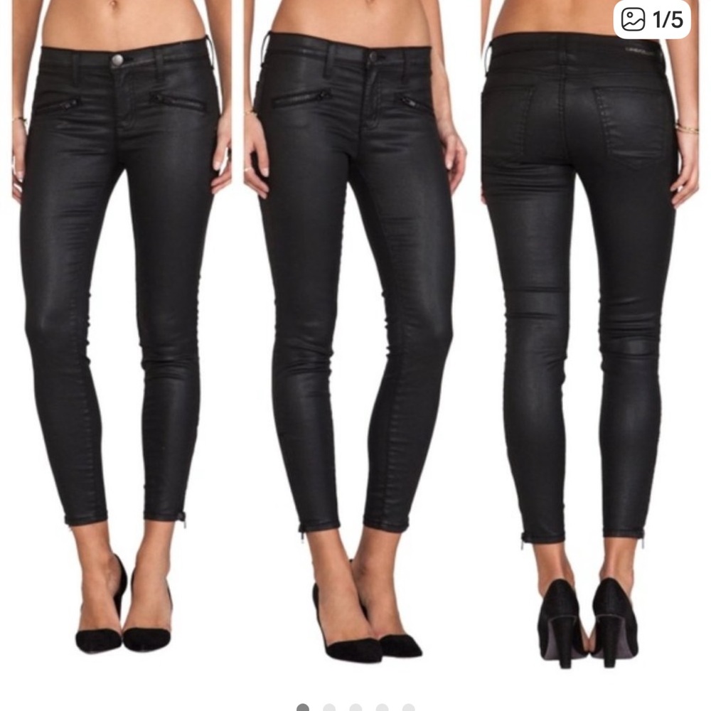 CURRENT ELLIOTT The Soho Zip Stiletto Black Coated Size 25